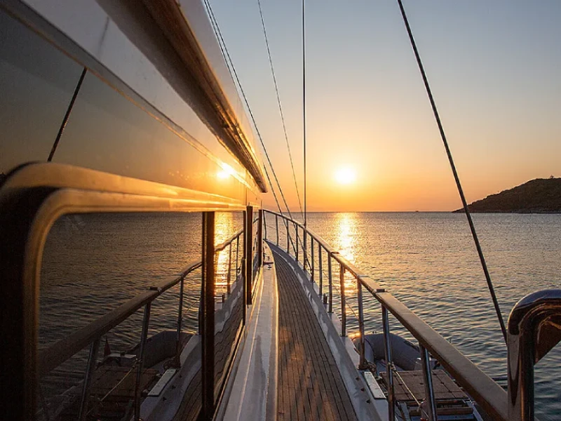 Ekmar Yachting Grand Sailor Gulet Yacht Side Deck Sun Set View 1