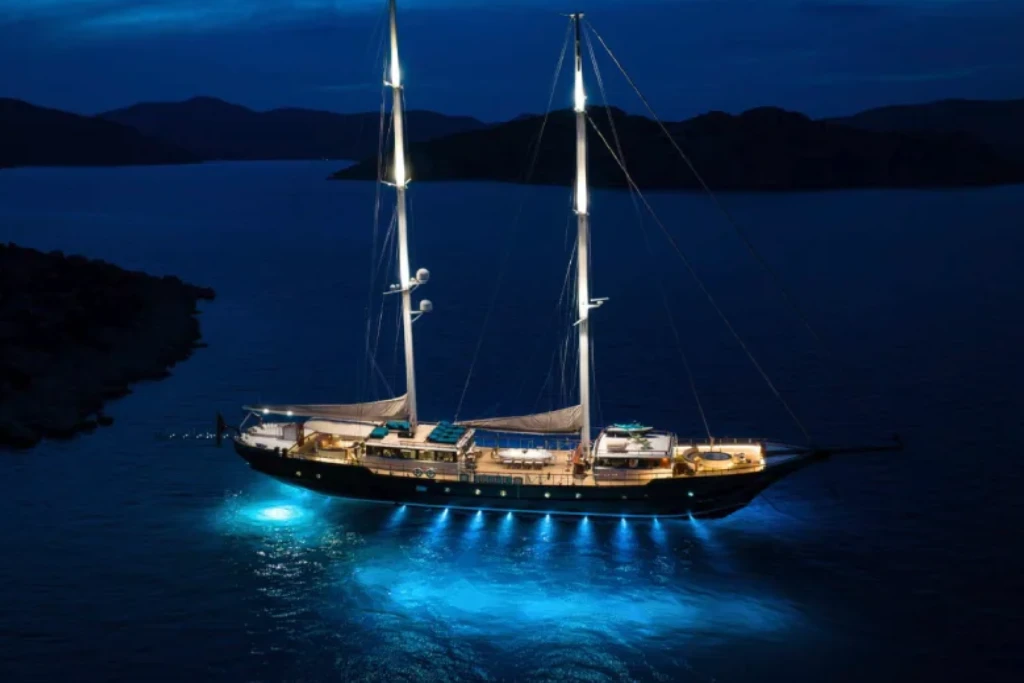 Luxury gulet charter in Turkey – gulet at anchor in Göcek bay