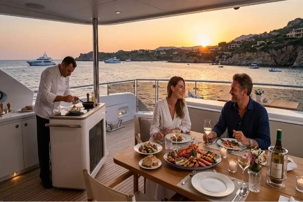 Luxury Gulet Charterguests At Lunch On The Aft Deck Of A Gulet